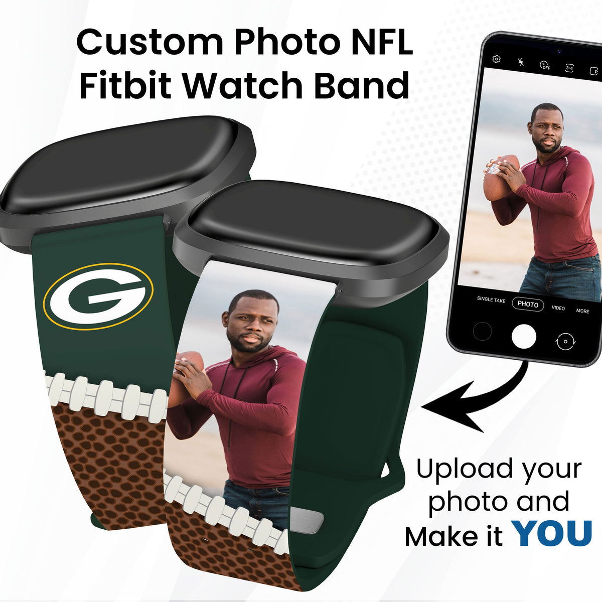 Green Bay Packers Custom Photo HD Fitbit Versa 3 &amp; Sense 1 Watch Band