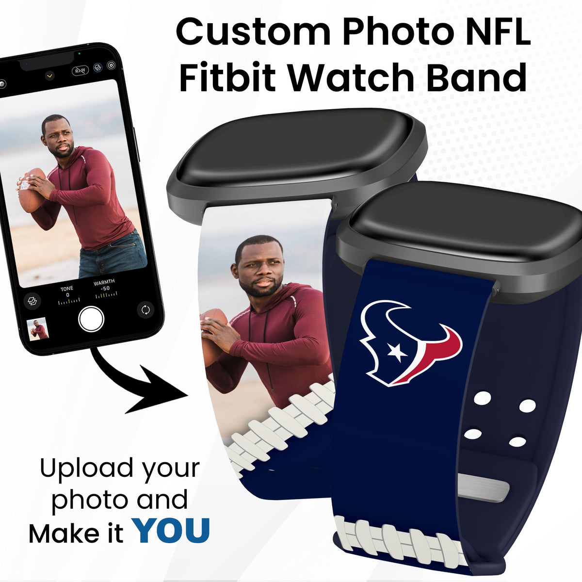Houston Texans Custom Photo HD Fitbit Versa 3 &amp; Sense Watch Band