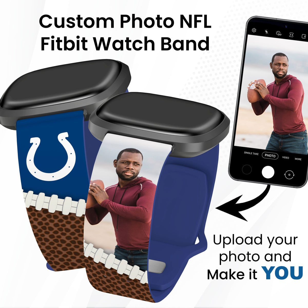 Indianapolis Colts Custom Photo HD Fitbit Versa 3 &amp; Sense Watch Band