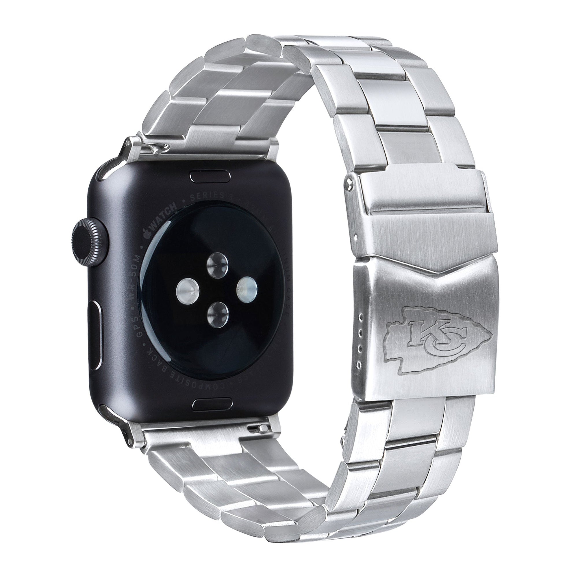 Kansas City Chiefs Stainless Steel Link Style Apple Watch Band - Game Time Bands