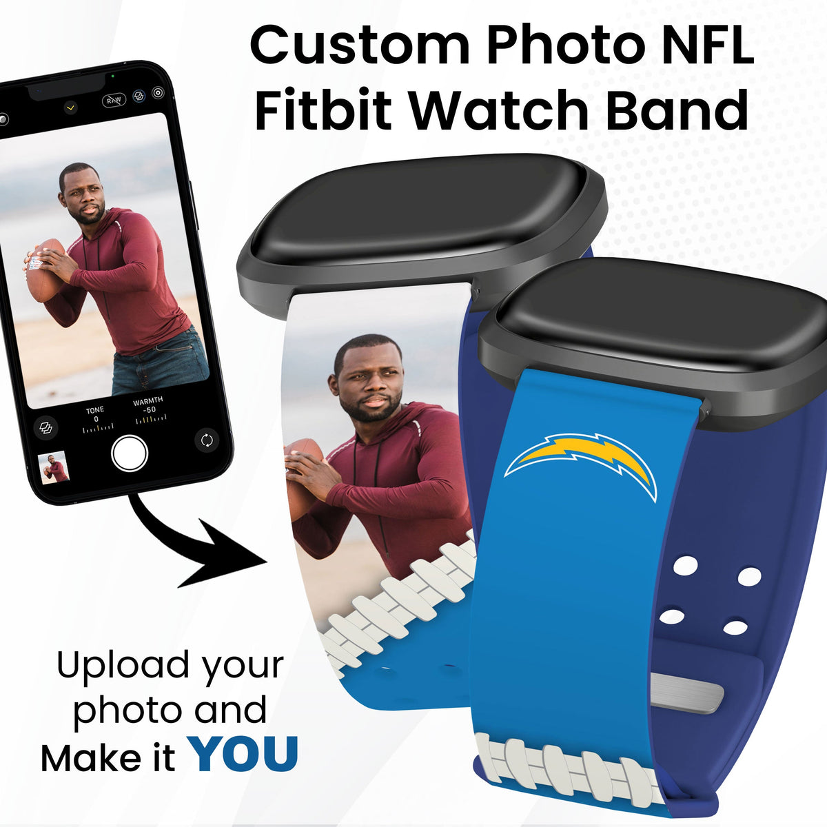 Los Angeles Chargers Custom Photo HD Fitbit Versa 3 &amp; Sense Watch Band