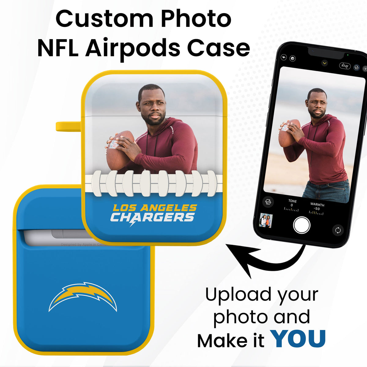 Los Angeles Chargers Custom Photo HDX Apple AirPods Gen 1 &amp; 2 Case Cover