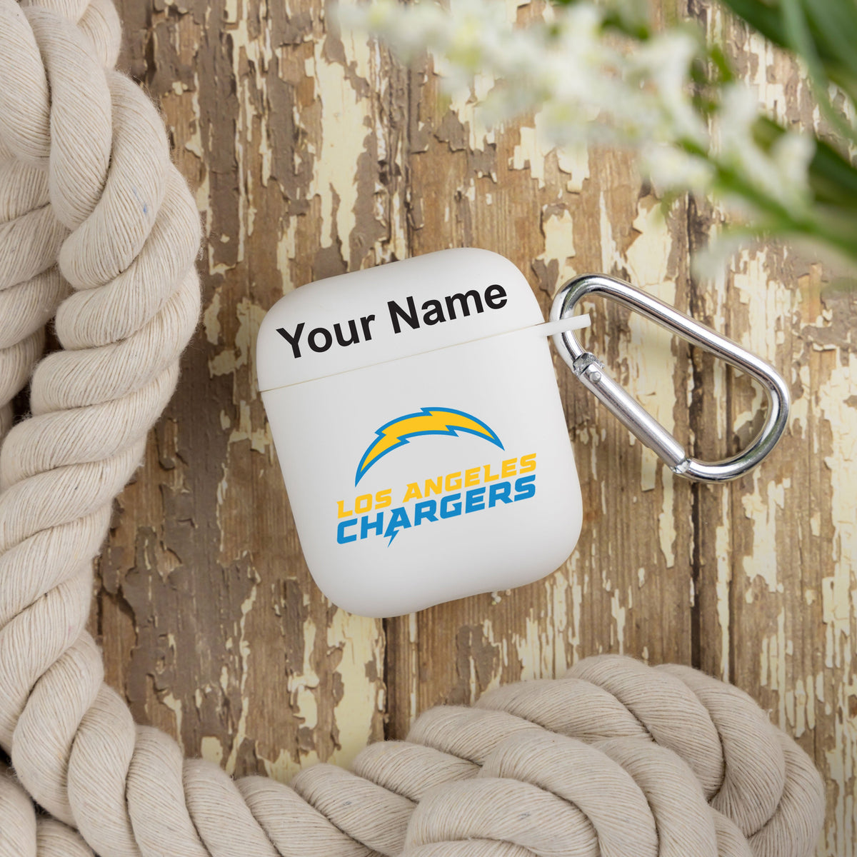 Los Angeles Chargers Custom Name HD Apple AirPods Gen 1 &amp; 2 Case Cover (White)