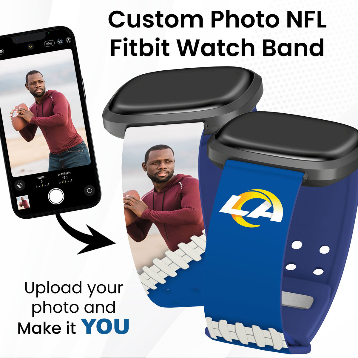 Los Angeles Rams Custom Photo HD Fitbit Versa 3 &amp; Sense 1 Watch Band