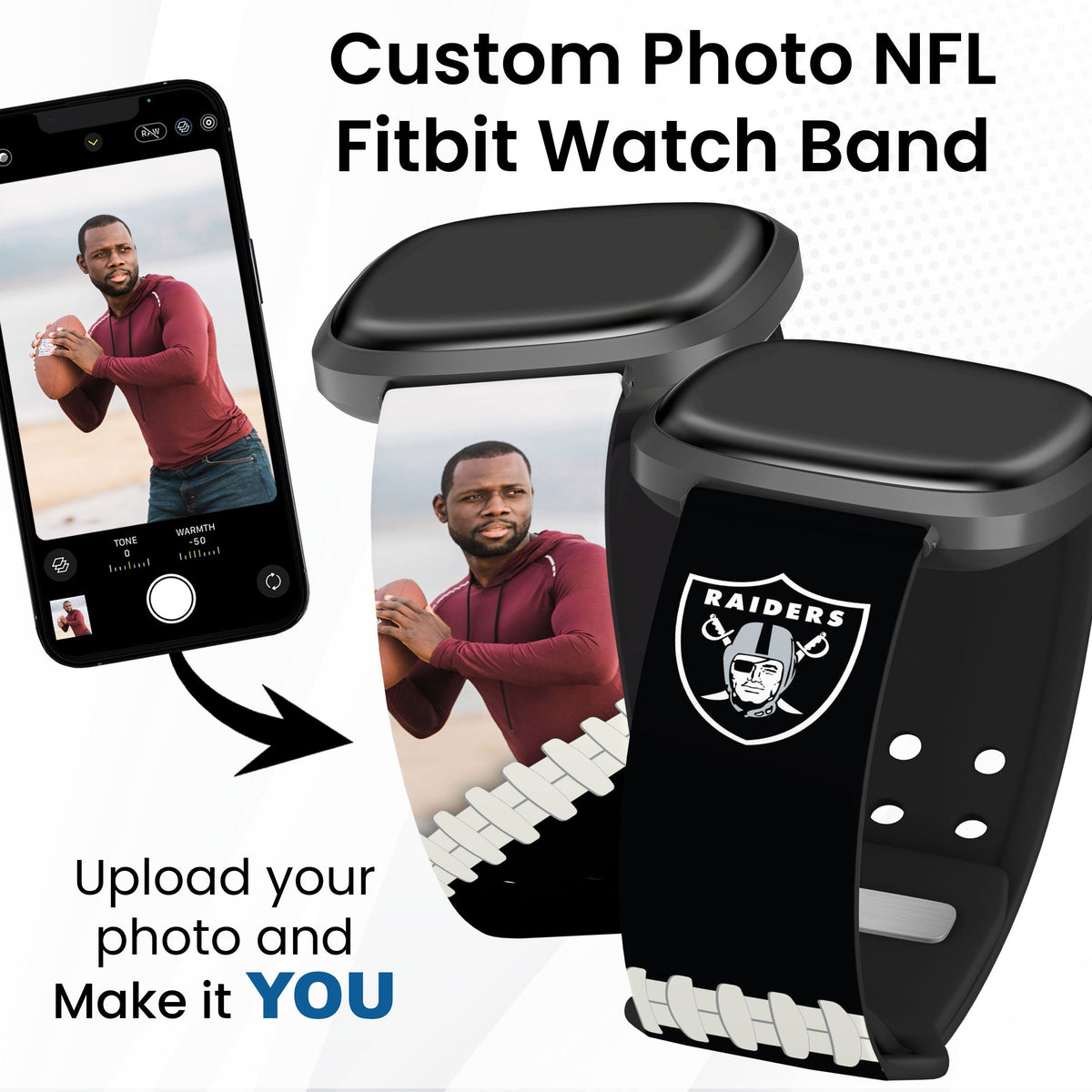 Las Vegas Raiders Custom Photo HD Fitbit Versa 3 &amp; Sense Watch Band