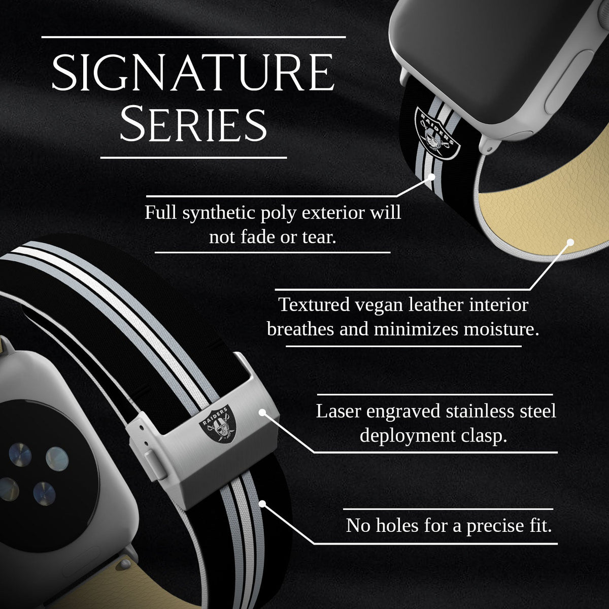 Game Time Las Vegas Raiders Signature Series Apple Watch Band With Engraved Buckle