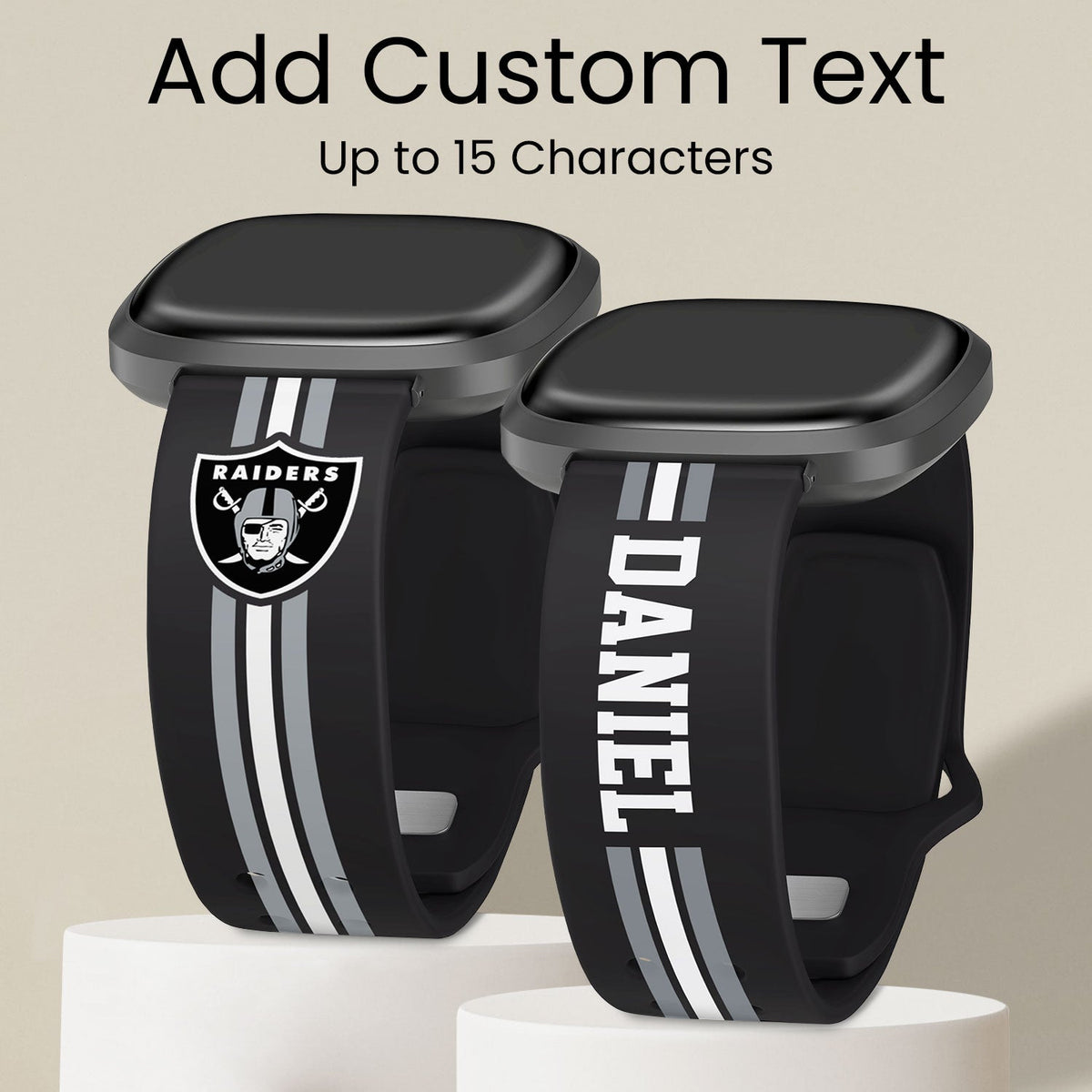 Las Vegas Raiders Custom Name HD Fitbit Versa 3 and Sense Watch Band