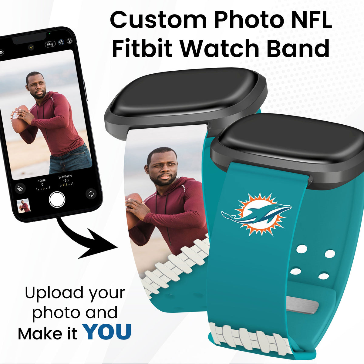 Miami Dolphins Custom Photo HD Fitbit Versa 3 &amp; Sense Watch Band