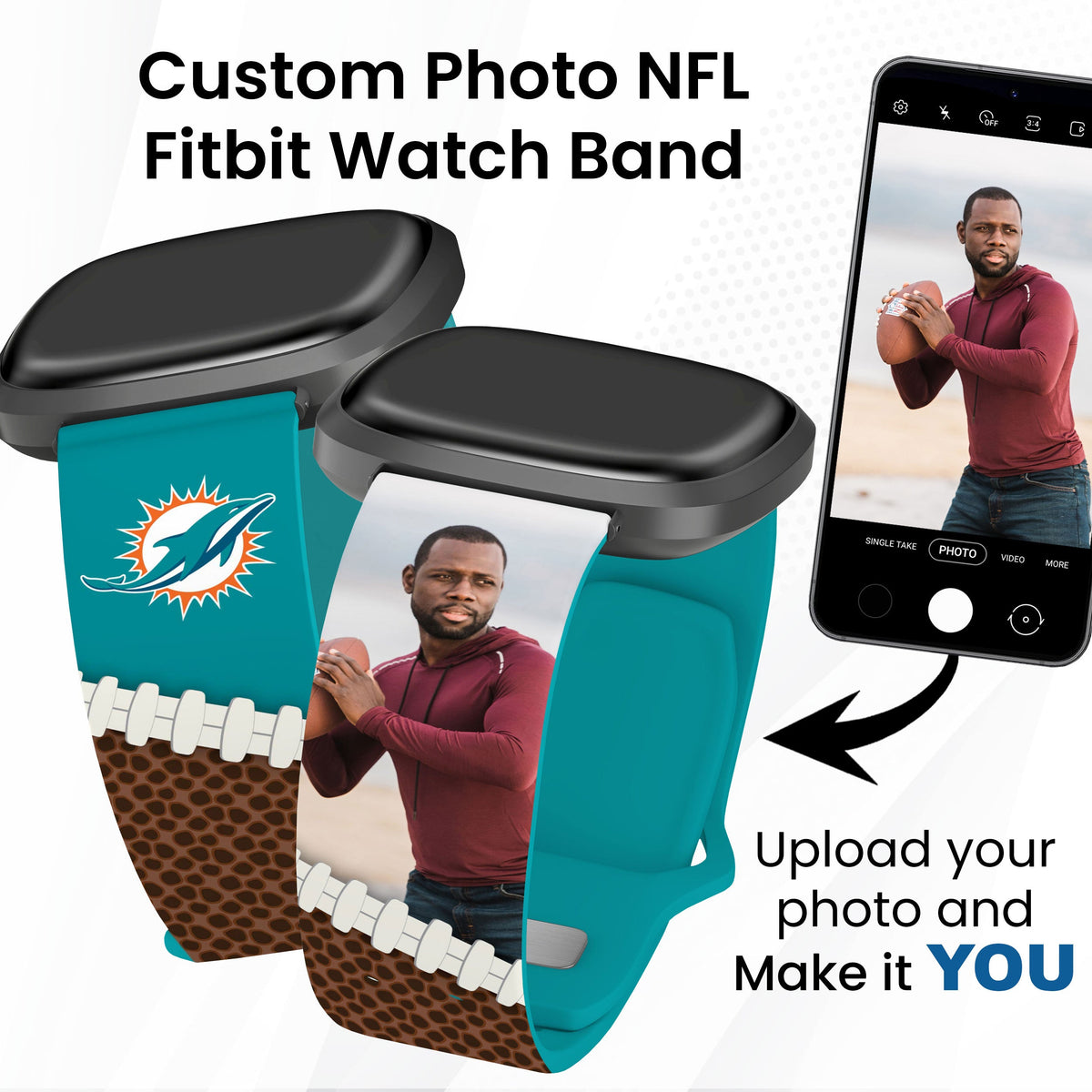 Miami Dolphins Custom Photo HD Fitbit Versa 3 &amp; Sense Watch Band