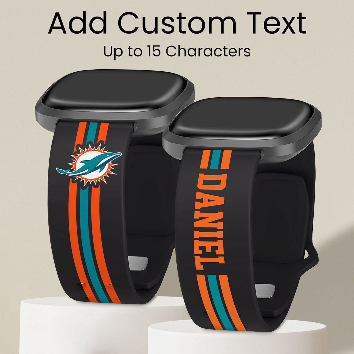 Miami Dolphins Custom Name HD Fitbit Versa 3 and Sense Watch Band