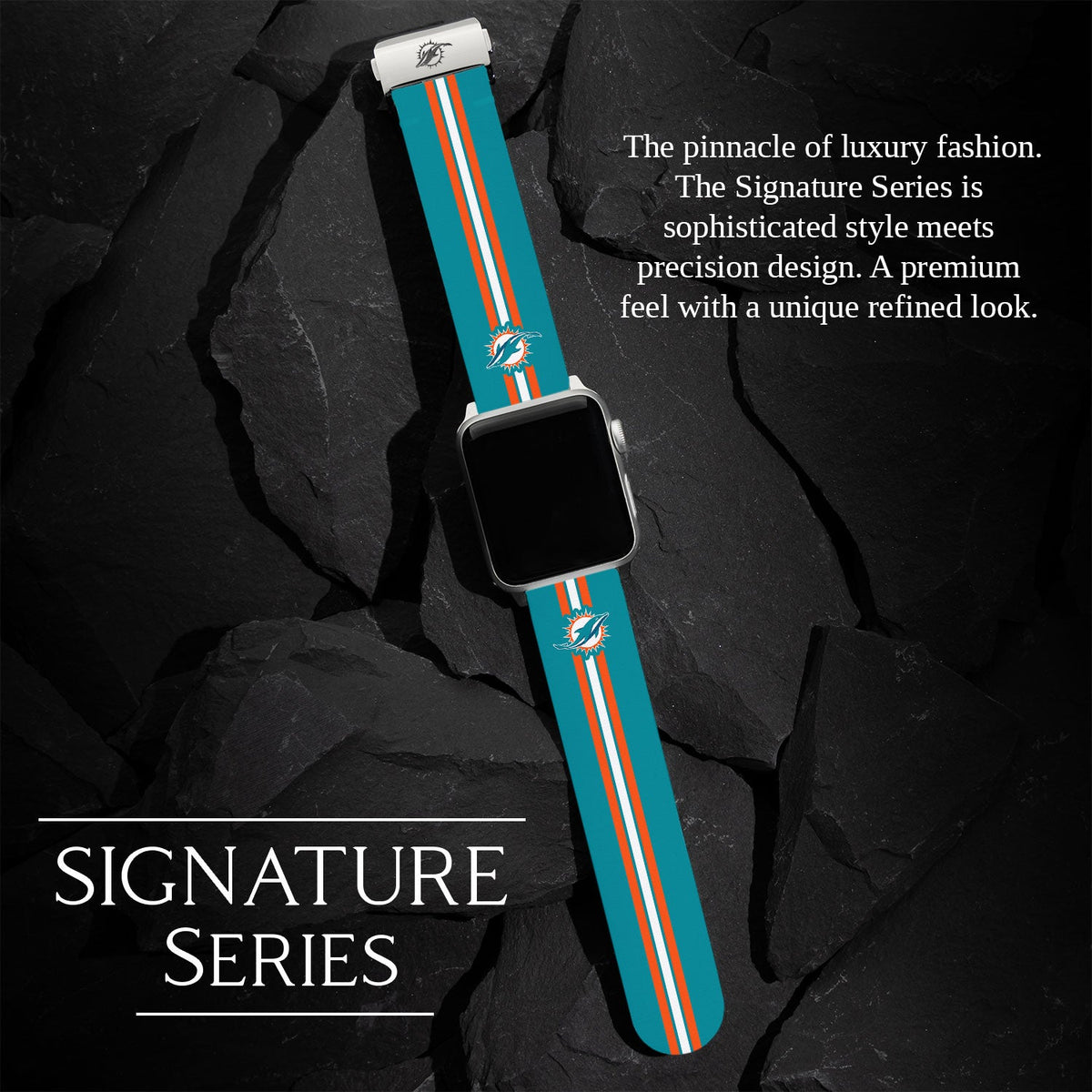 Game Time Miami Dolphins Signature Series Apple Watch Band With Engraved Buckle