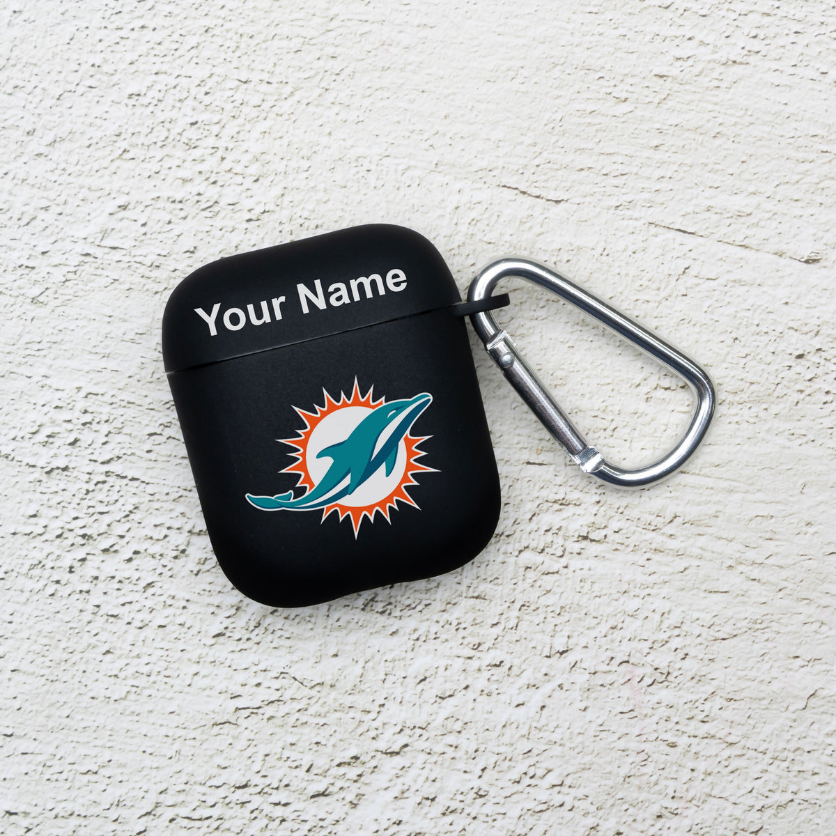 Miami Dolphins Custom Name HD Apple AirPods Gen 1 &amp; 2 Case Cover (Black)