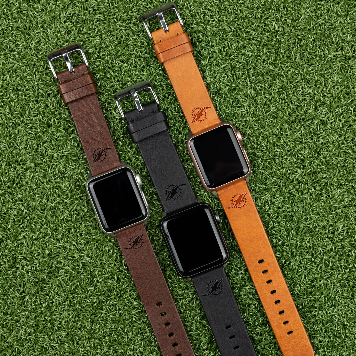 Game Time Miami Dolphins Leather Apple Watch Band