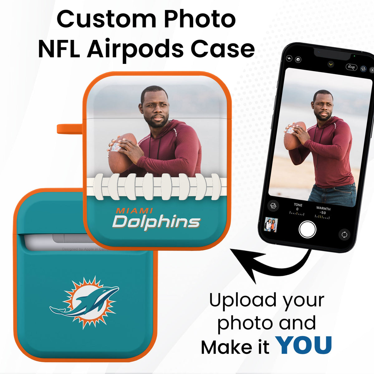 Miami Dolphins Custom Photo HDX Apple AirPods Gen 1 &amp; 2 Case Cover