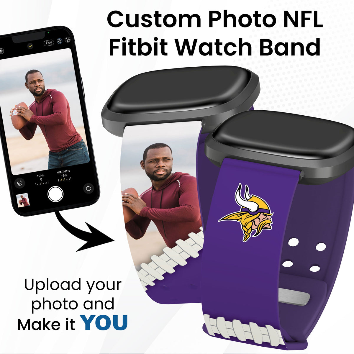 Minnesota Vikings Custom Photo HD Fitbit Versa 3 &amp; Sense 1 Watch Band