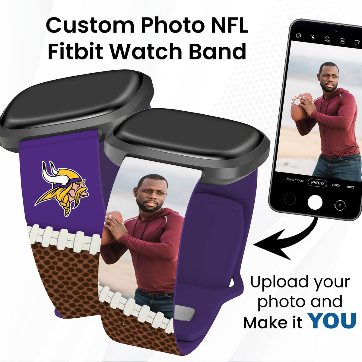Minnesota Vikings Custom Photo HD Fitbit Versa 3 &amp; Sense 1 Watch Band