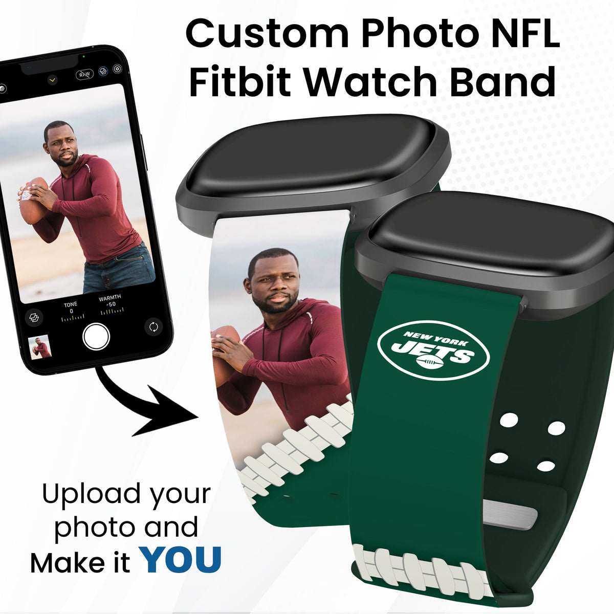 New York Jets Custom Photo HD Fitbit Versa 3 &amp; Sense Watch Band