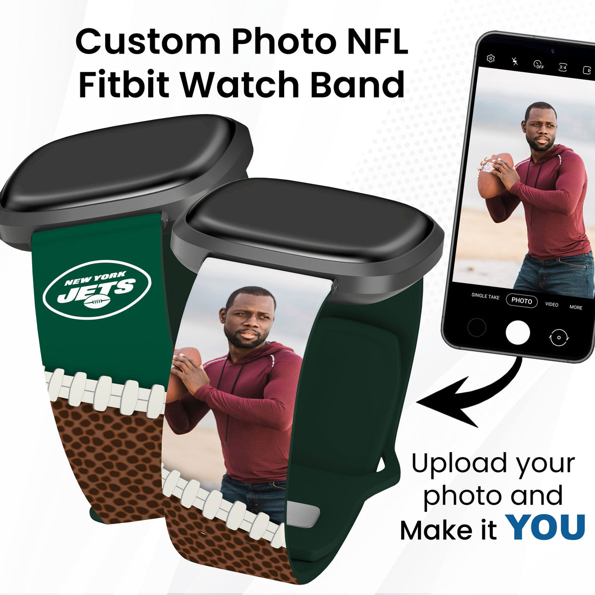 New York Jets Custom Photo HD Fitbit Versa 3 &amp; Sense Watch Band