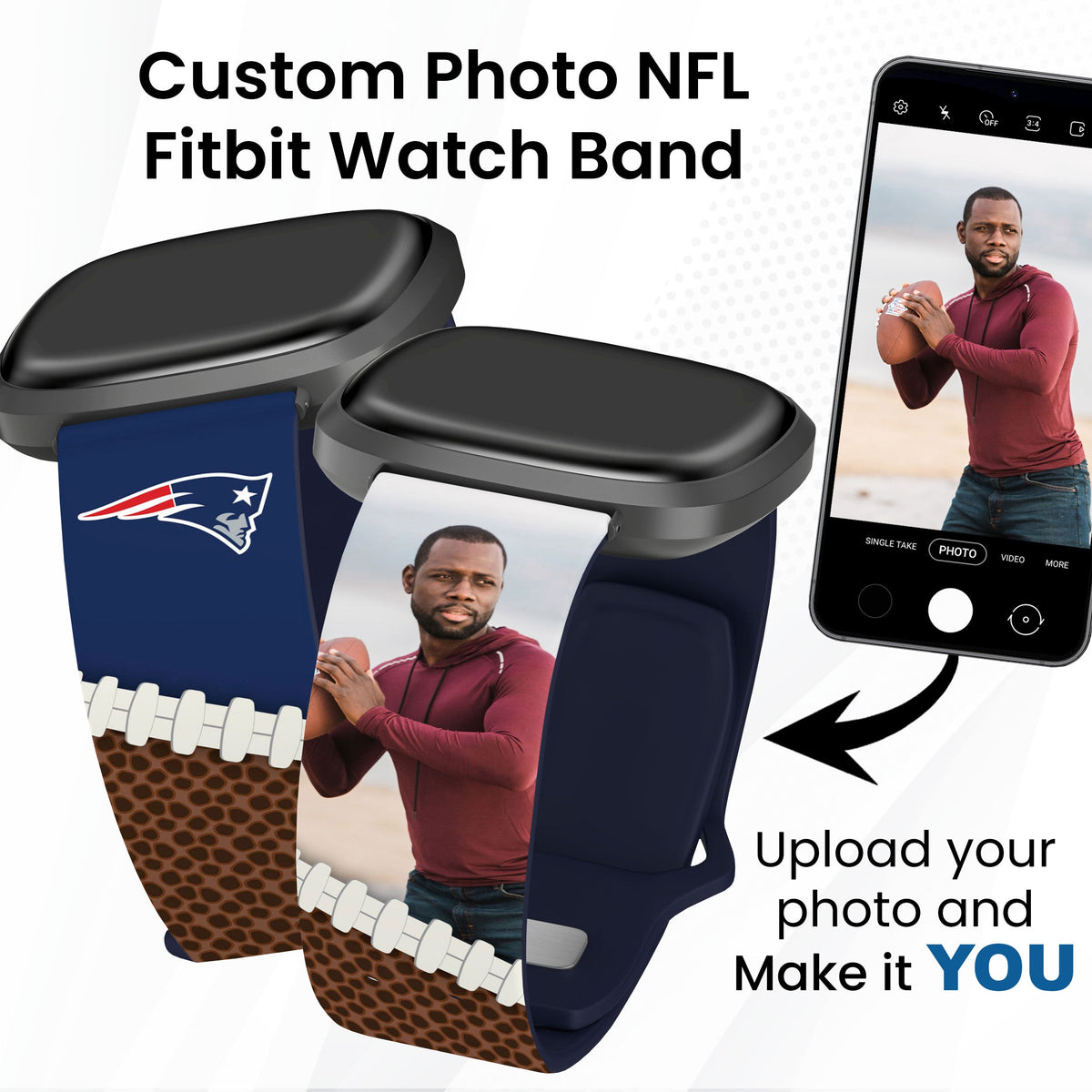 New England Patriots Custom Photo HD Fitbit Versa 3 &amp; Sense Watch Band