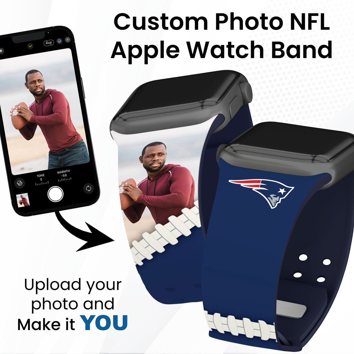 New England Patriots Custom Photo HD Apple Watch Band