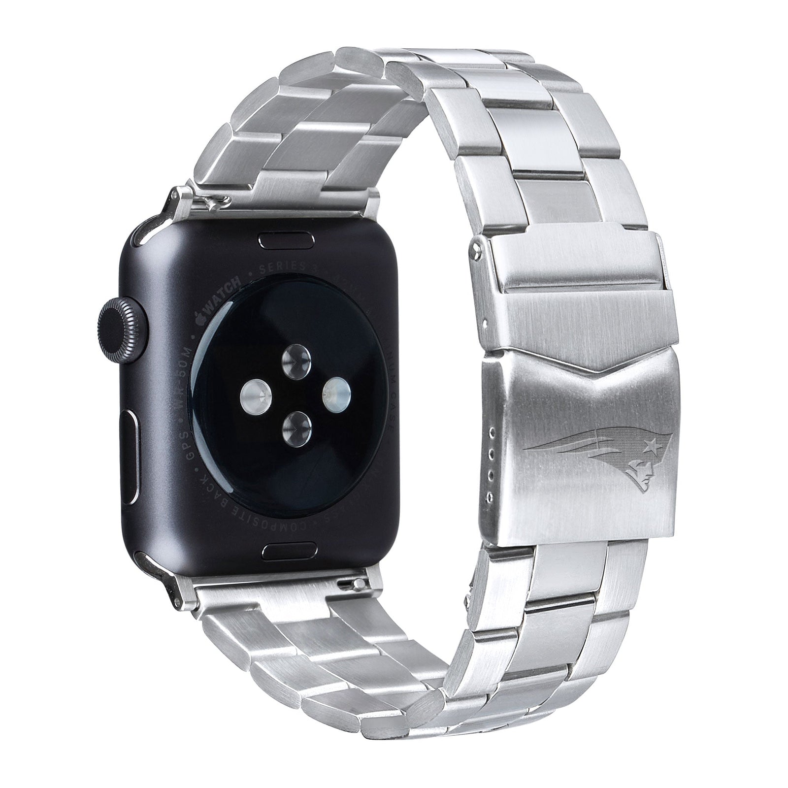 New England Patriots Stainless Steel Link Style Apple Watch Band - Game Time Bands