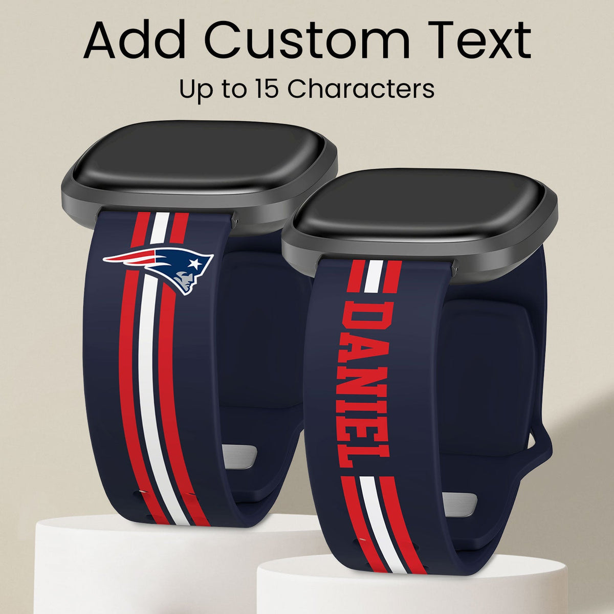 New England Patriots Custom Name HD Fitbit Versa 3 and Sense Watch Band