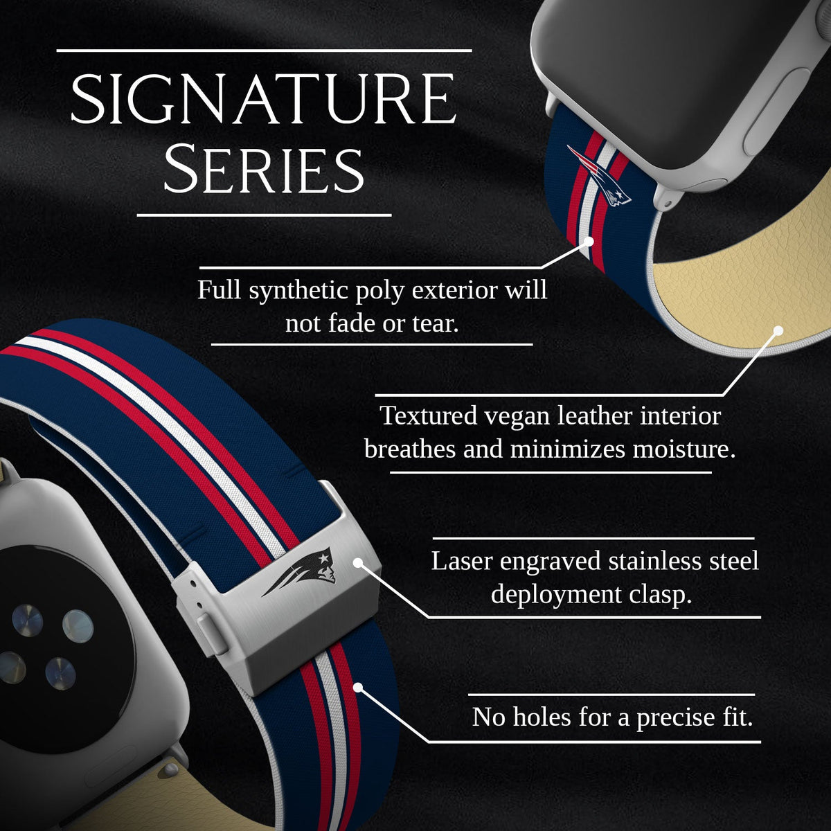 Game Time New England Patriots Signature Series Apple Watch Band With Engraved Buckle