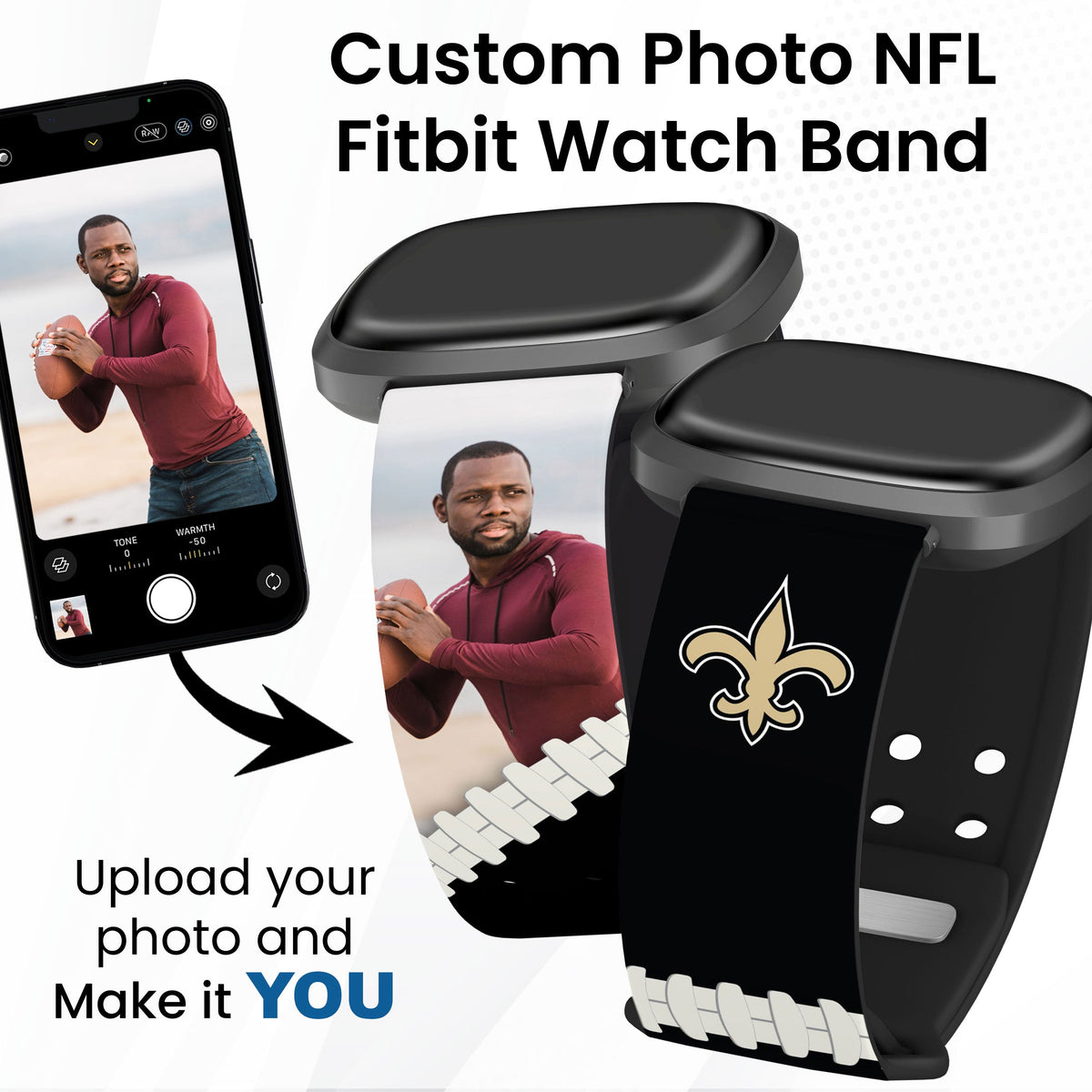 New Orleans Saints Custom Photo HD Fitbit Versa 3 &amp; Sense 1 Watch Band
