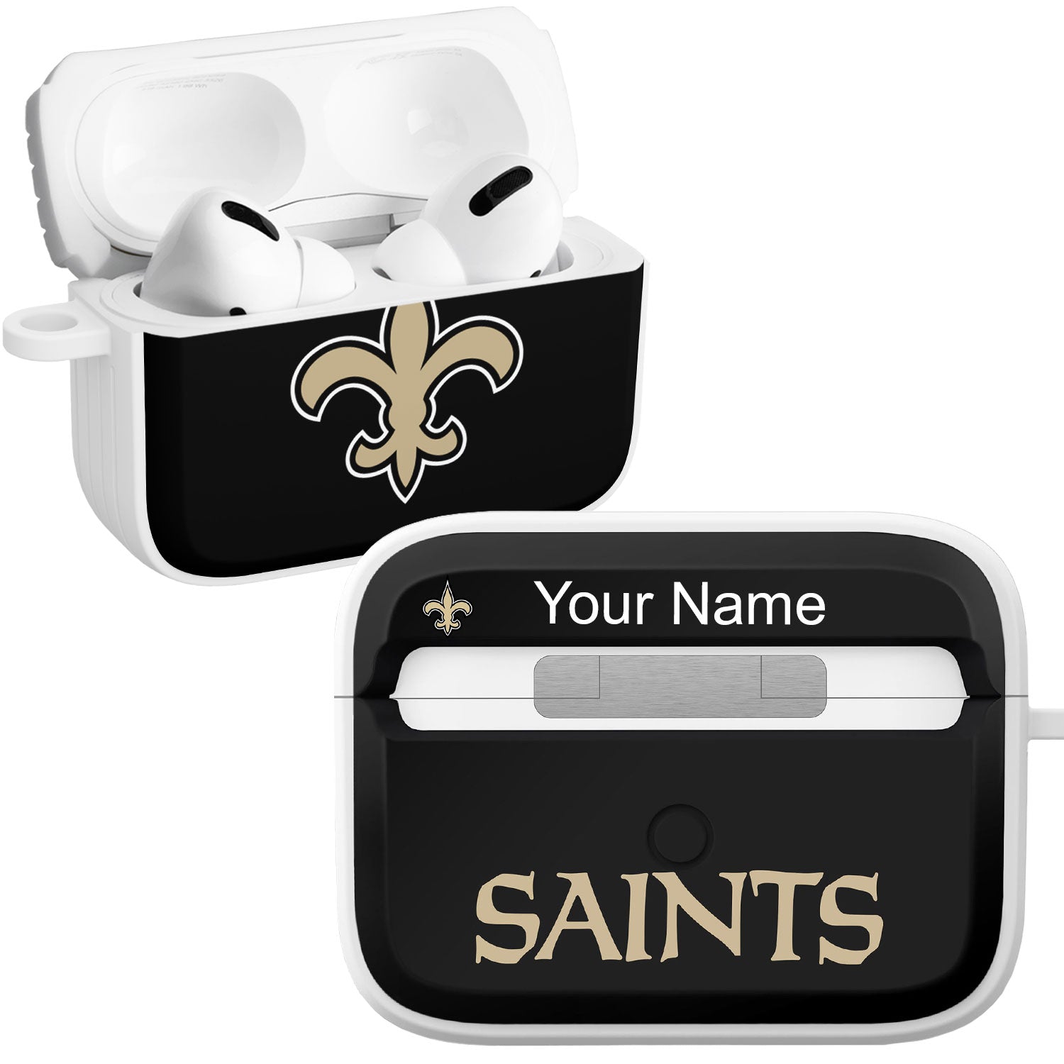 New Orleans Saints HDX Custom Name Apple AirPods Pro 1 & 2 Case Cover (Classic)