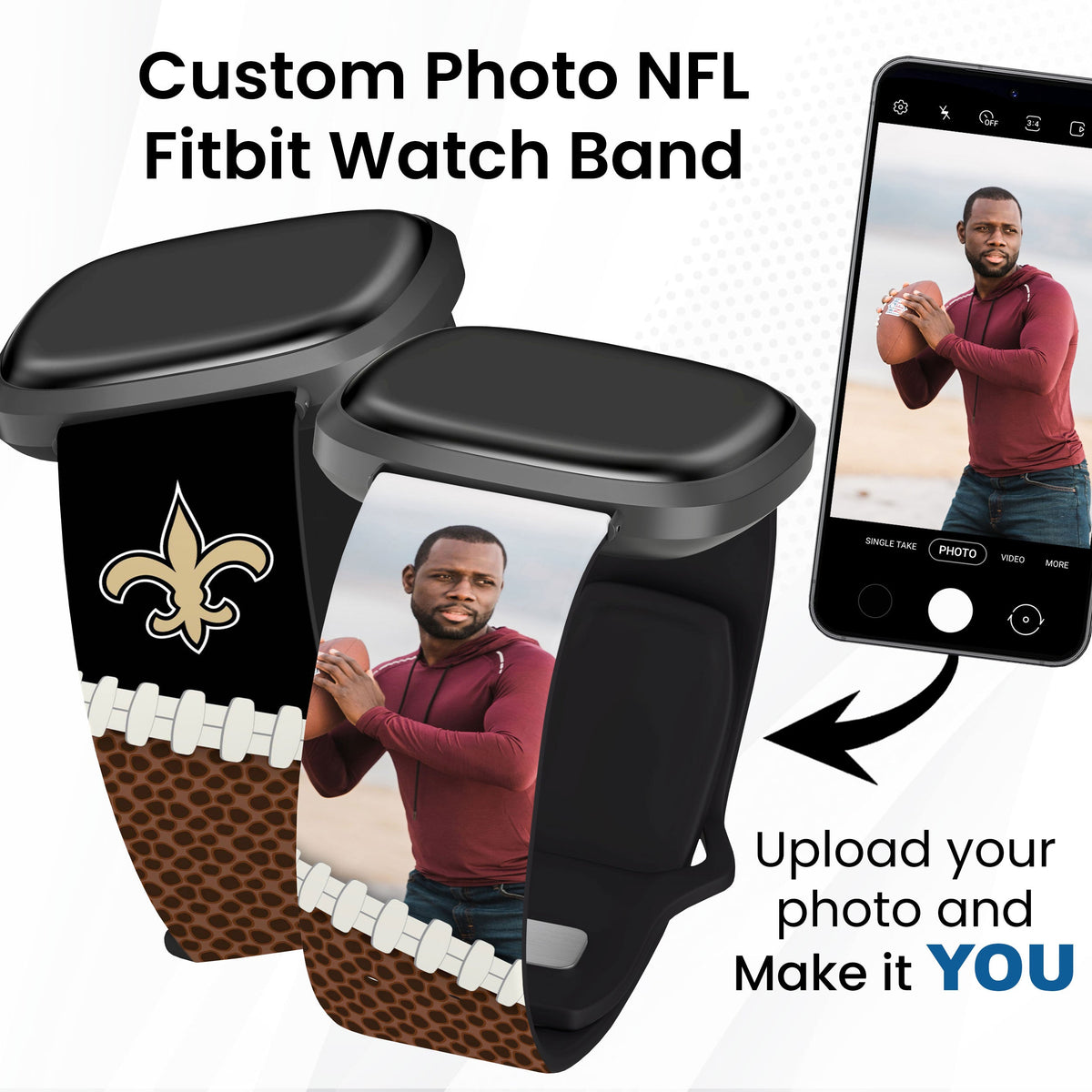 New Orleans Saints Custom Photo HD Fitbit Versa 3 &amp; Sense 1 Watch Band