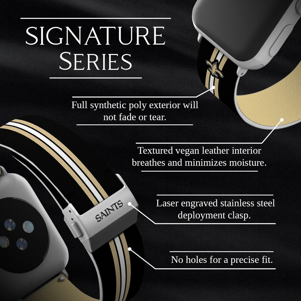 Game Time New Orleans Saints Signature Series Apple Watch Band With Engraved Buckle