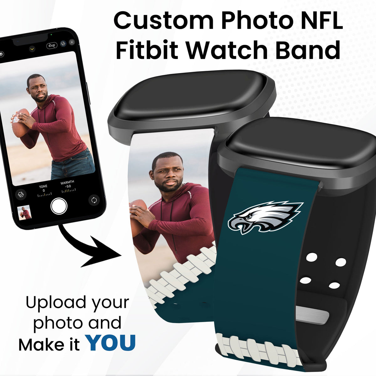 Philadelphia Eagles Custom Photo HD Fitbit Versa 3 &amp; Sense 1 Watch Band