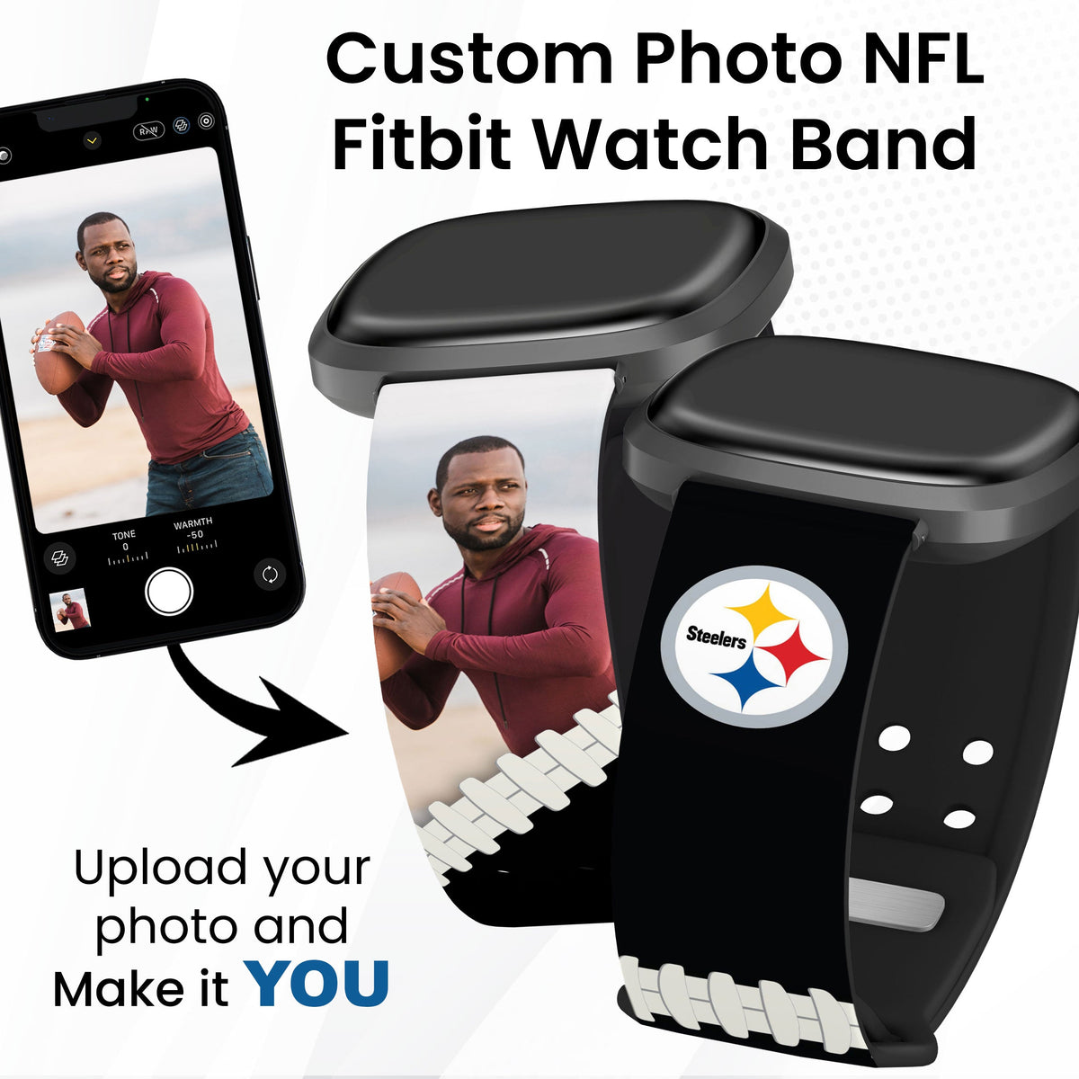 Pittsburgh Steelers Custom Photo HD Fitbit Versa 3 &amp; Sense Watch Band