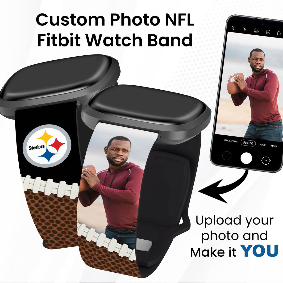 Pittsburgh Steelers Custom Photo HD Fitbit Versa 3 &amp; Sense Watch Band