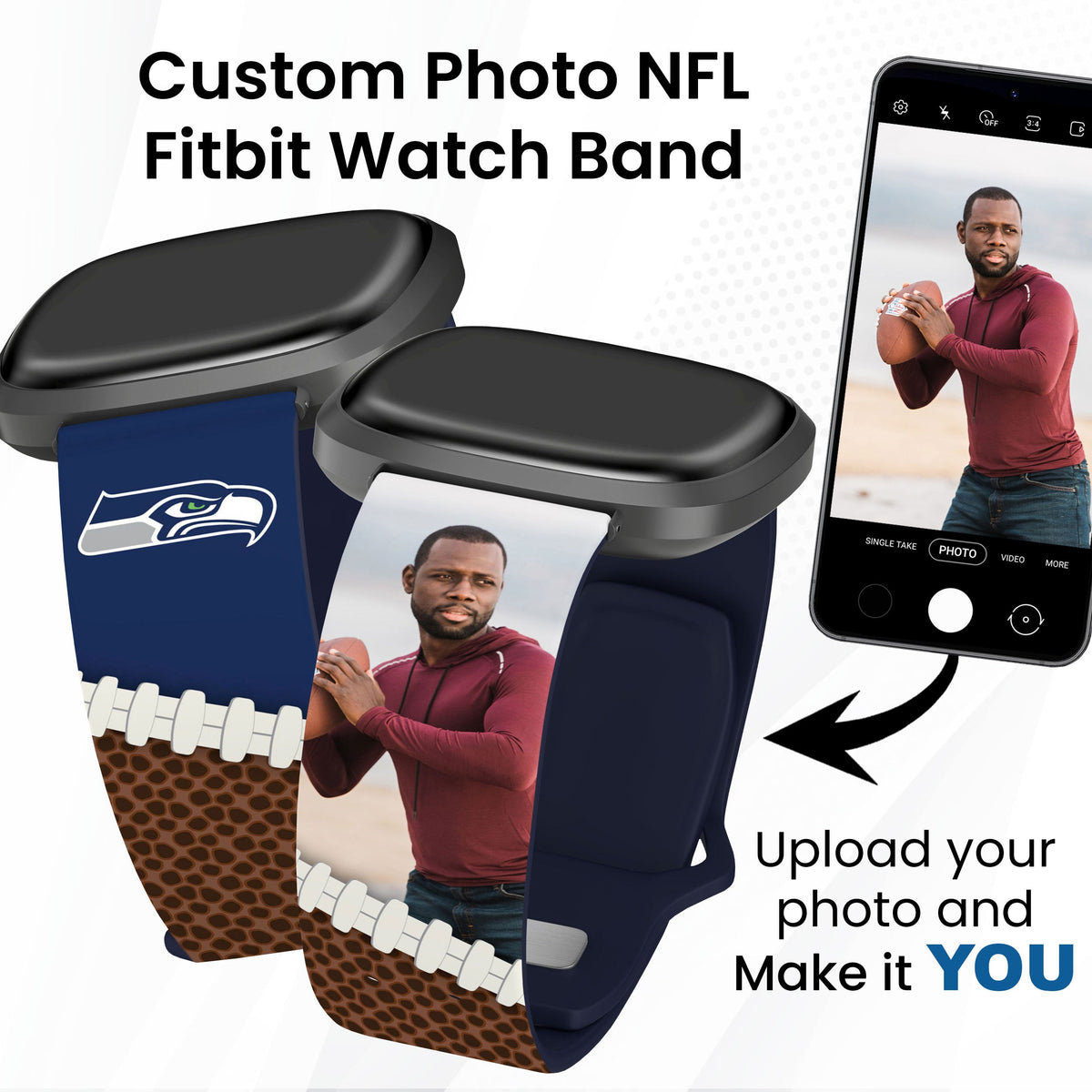 Seattle Seahawks Custom Photo HD Fitbit Versa 3 &amp; Sense Watch Band