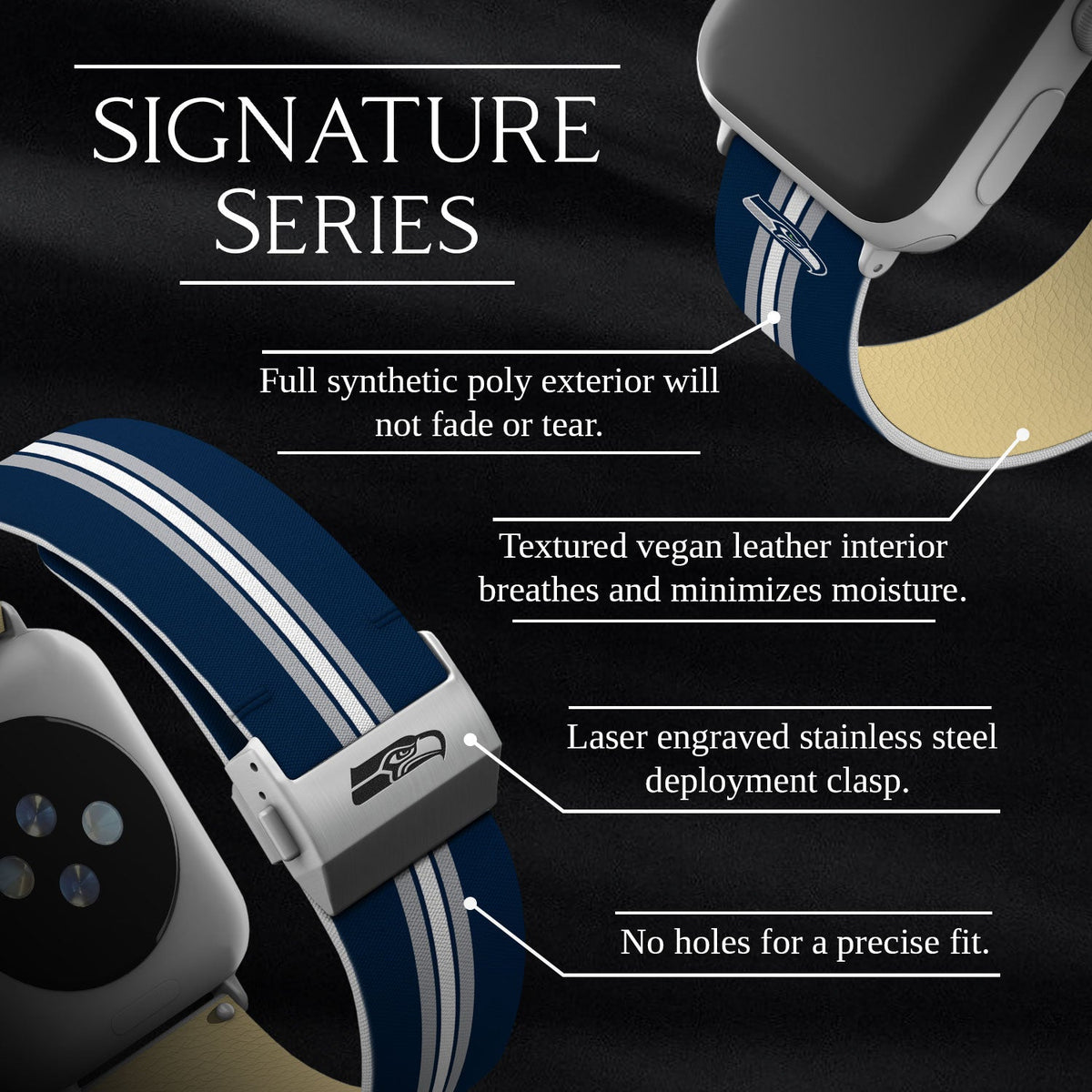 Game Time Seattle Seahawks Signature Series Apple Watch Band With Engraved Buckle