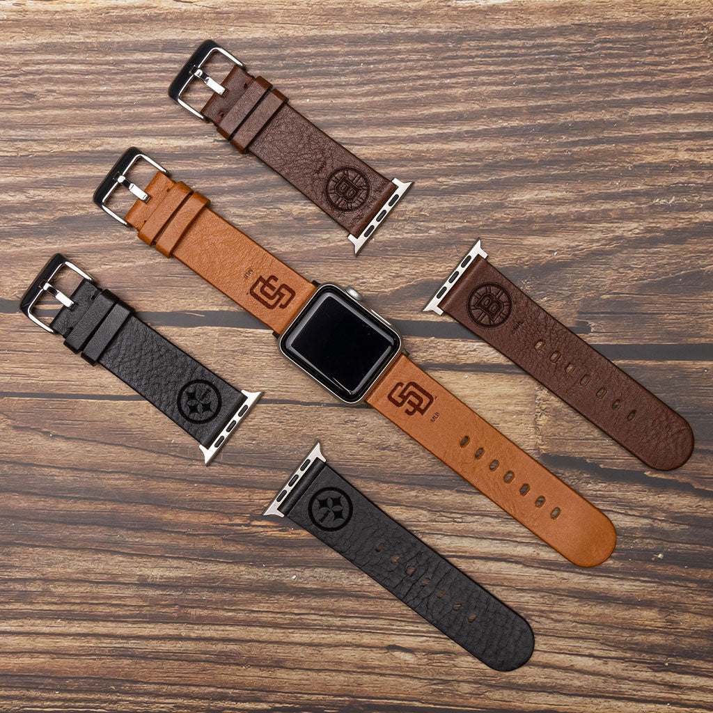 Gametime MLB New York Yankees Brown Leather Apple Watch Band (38/40mm S/M). Watch Not Included.