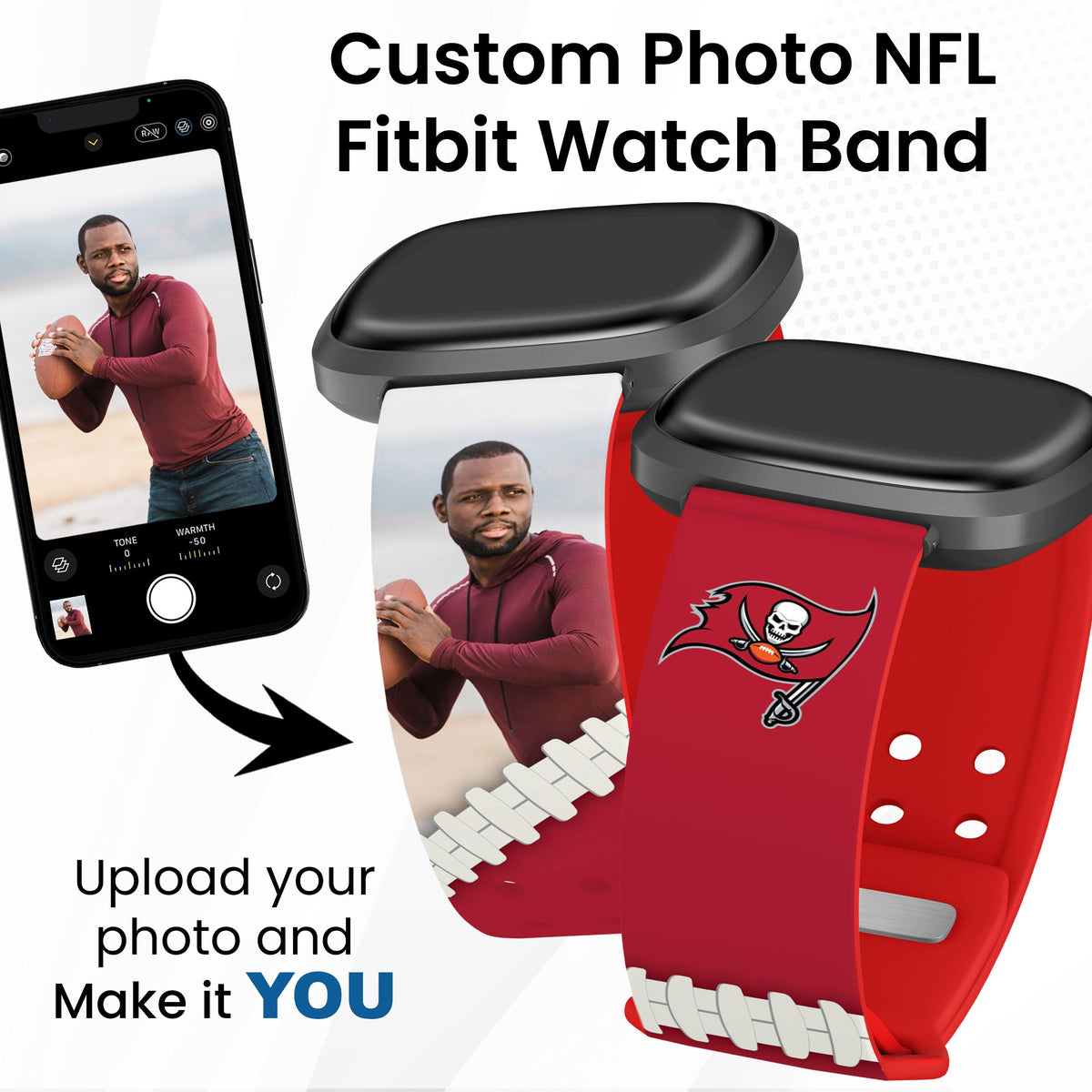 Tampa Bay Buccaneers Custom Photo HD Fitbit Versa 3 &amp; Sense Watch Band