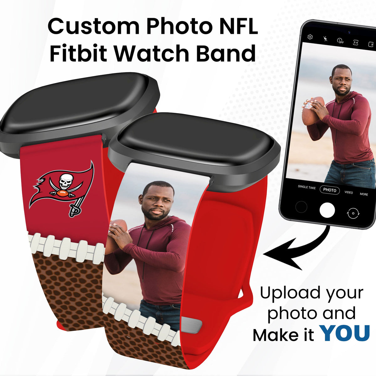 Tampa Bay Buccaneers Custom Photo HD Fitbit Versa 3 &amp; Sense Watch Band