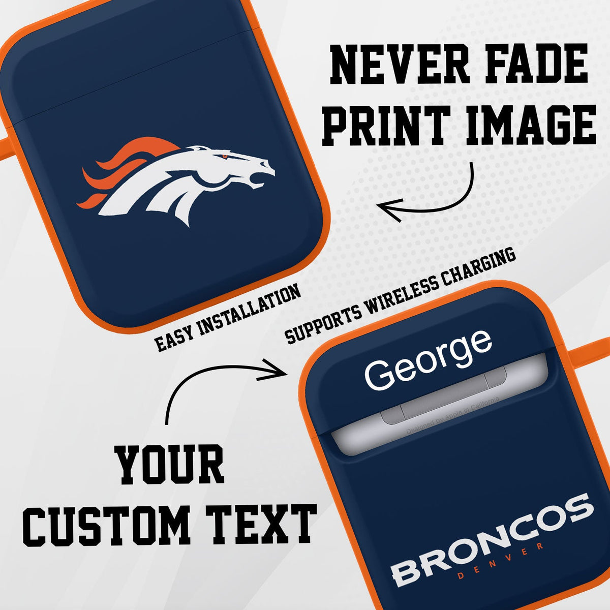 Denver Broncos HDX Custom Name Case Cover for Apple AirPods Gen 1 &amp; 2