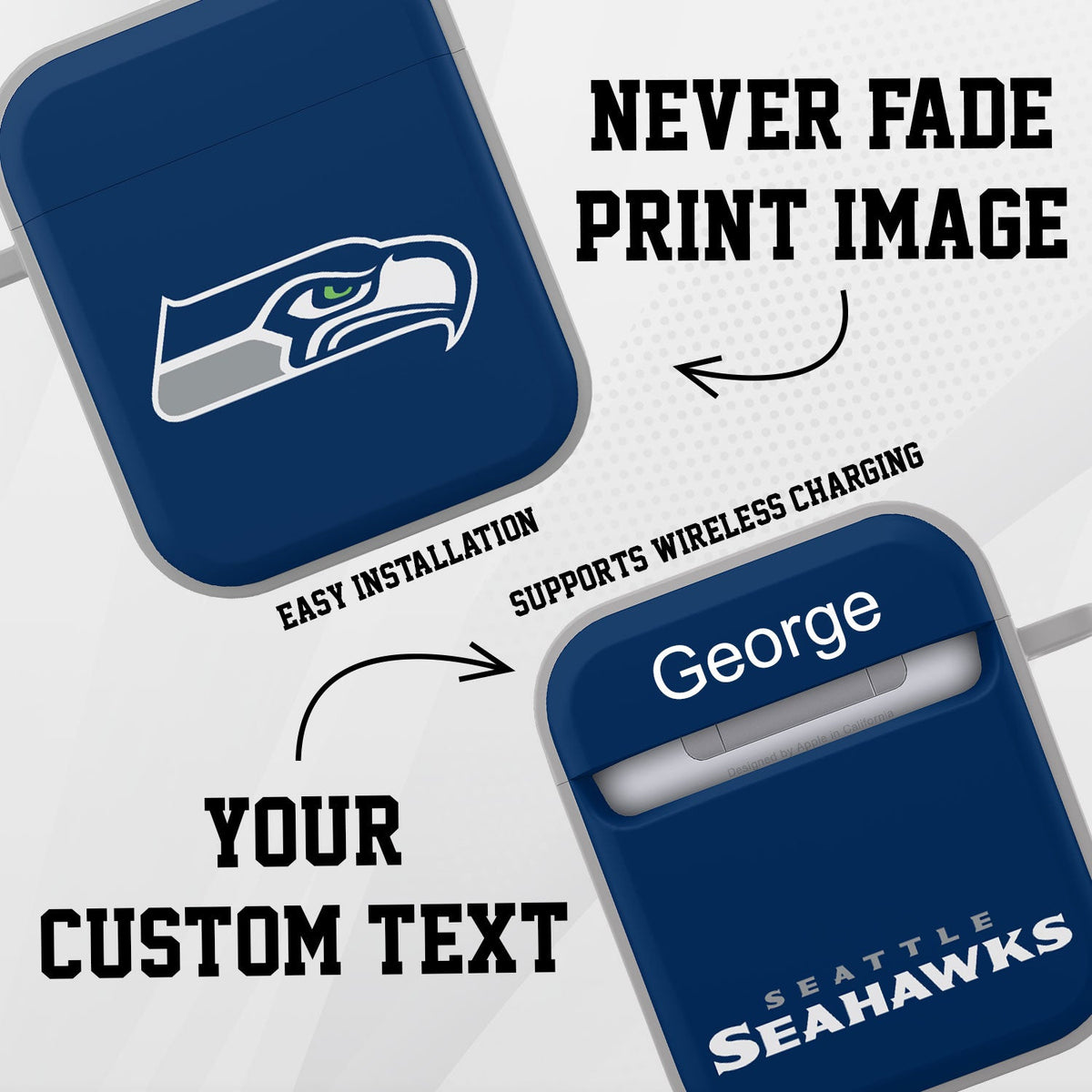 Seattle Seahawks HDX Custom Name Case Cover for Apple AirPods Gen 1 &amp; 2