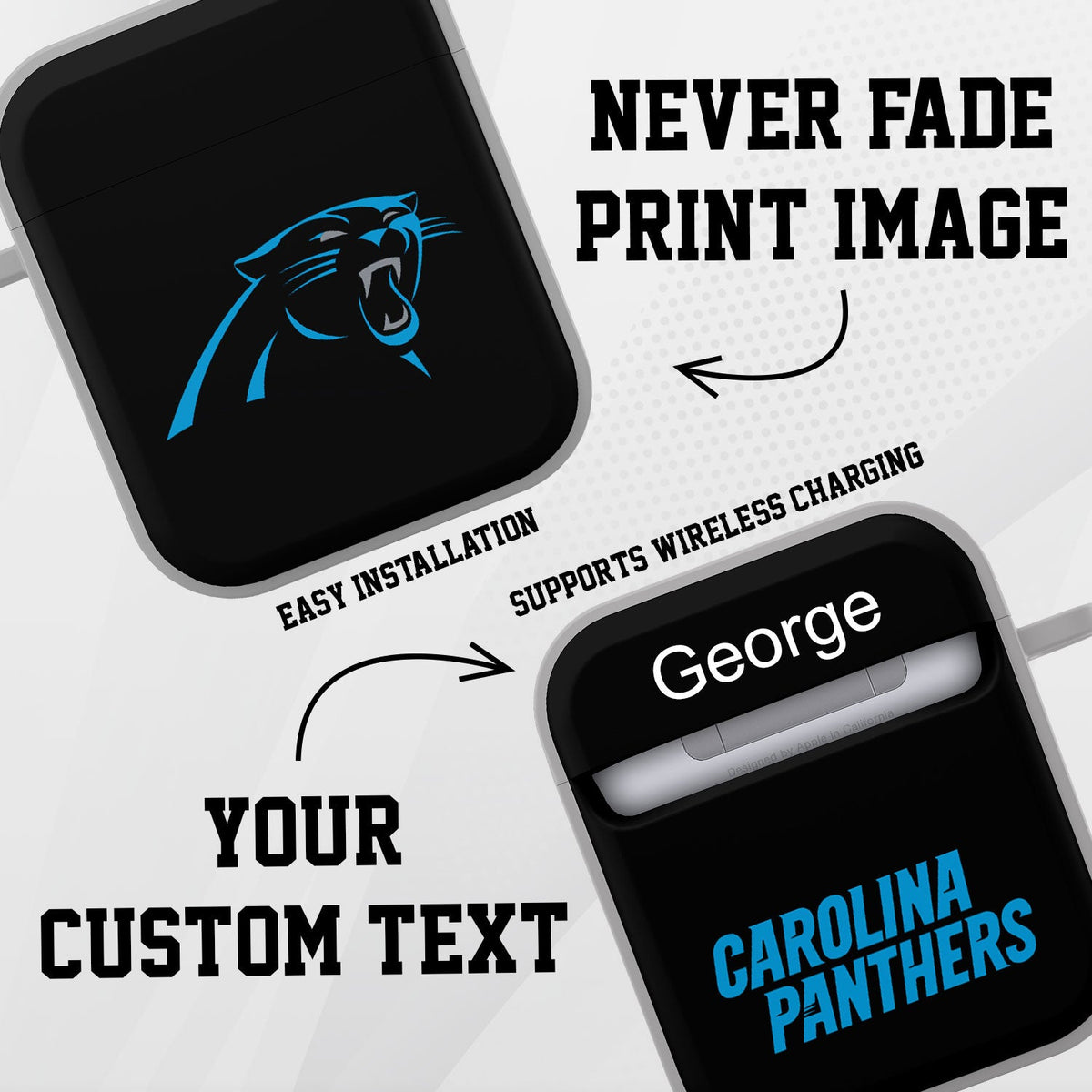 Carolina Panthers HDX Custom Name Case Cover for Apple AirPods Gen 1 &amp; 2