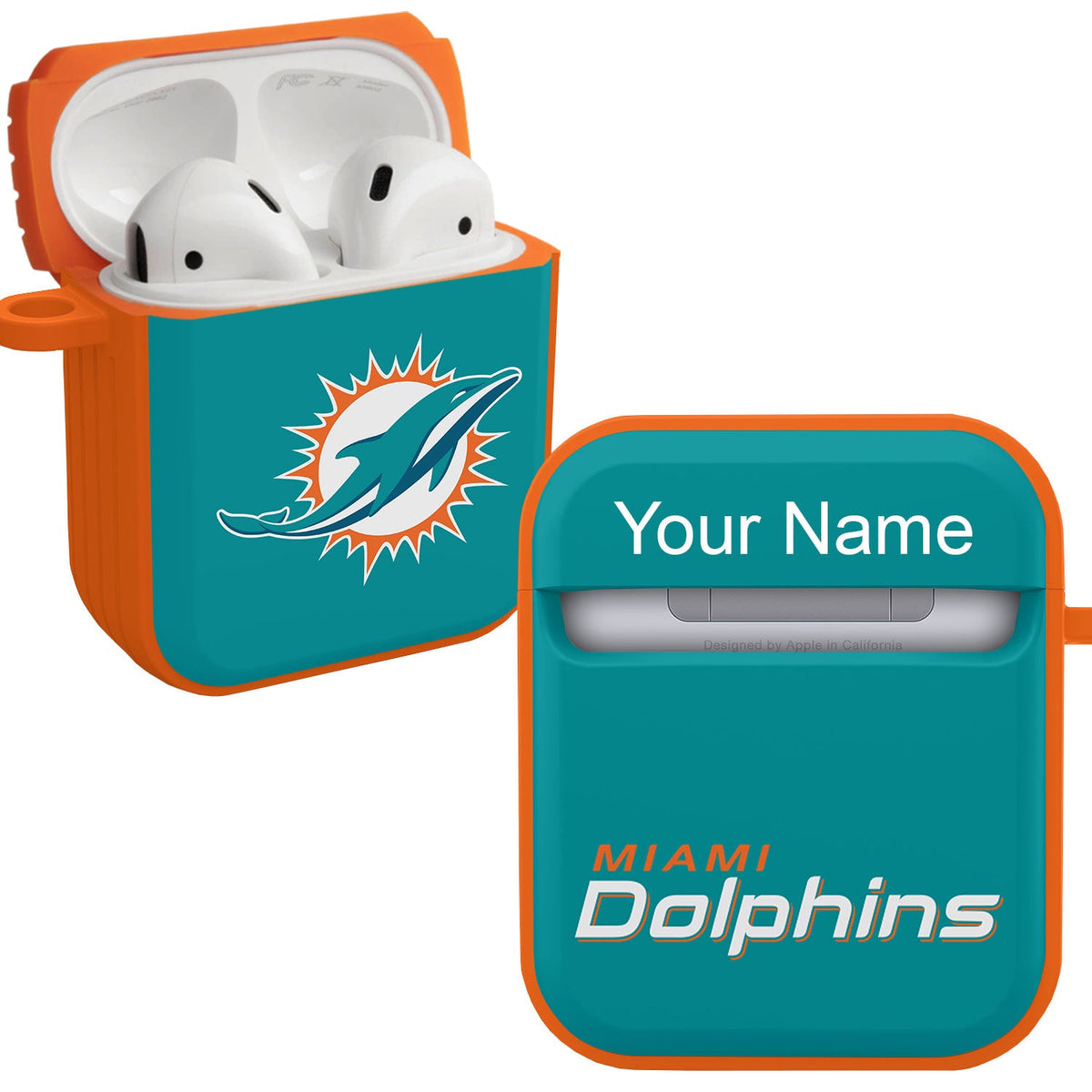 Miami Dolphins HDX Custom Name Case Cover for Apple AirPods Gen 1 &amp; 2