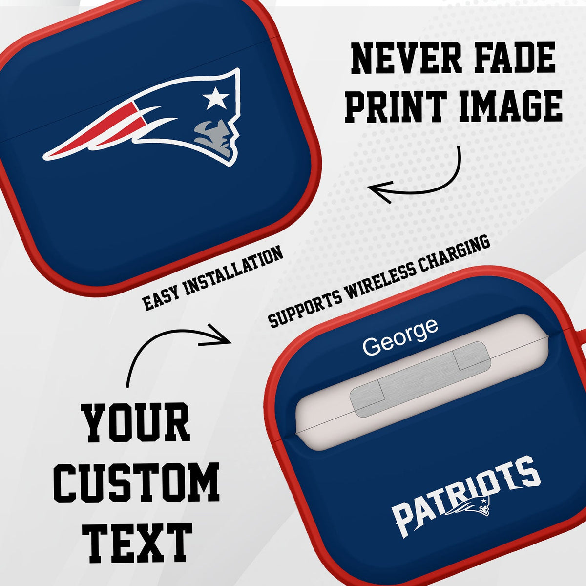 New England Patriots HDX Custom Name Case Cover for Apple AirPods Gen 3