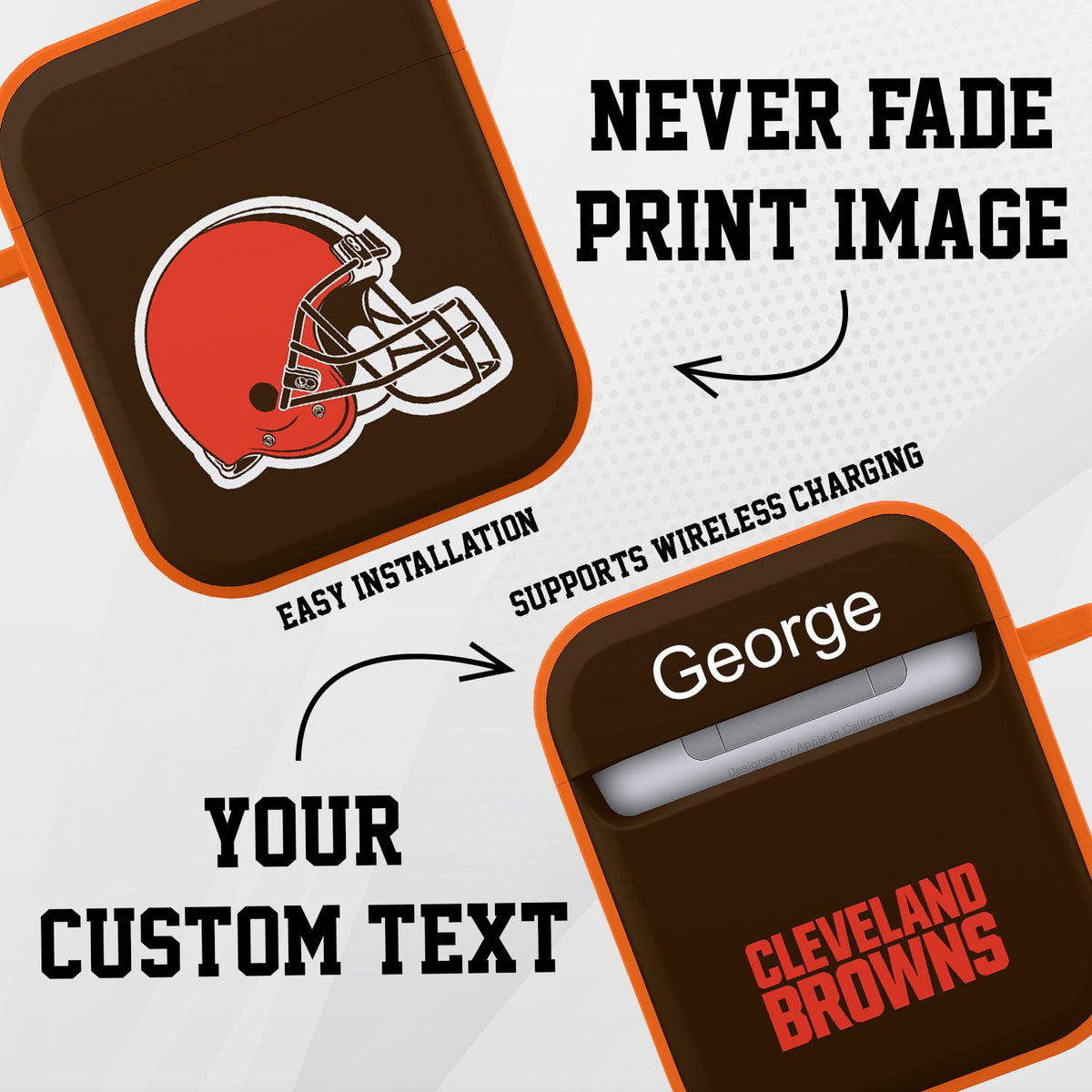 Cleveland Browns HDX Custom Name Case Cover for Apple AirPods Gen 1 &amp; 2