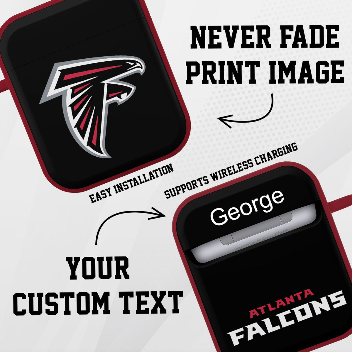 Atlanta Falcons HDX Custom Name Case Cover for Apple AirPods Gen 1 &amp; 2