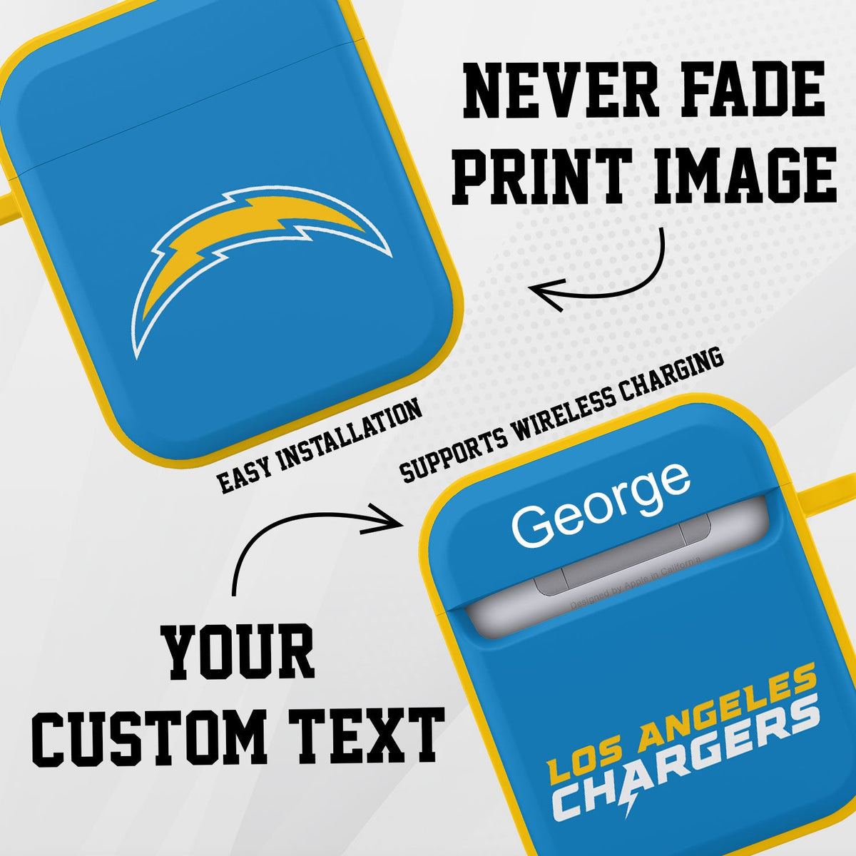 Los Angeles Chargers HDX Custom Name Case Cover for Apple AirPods Gen 1 &amp; 2