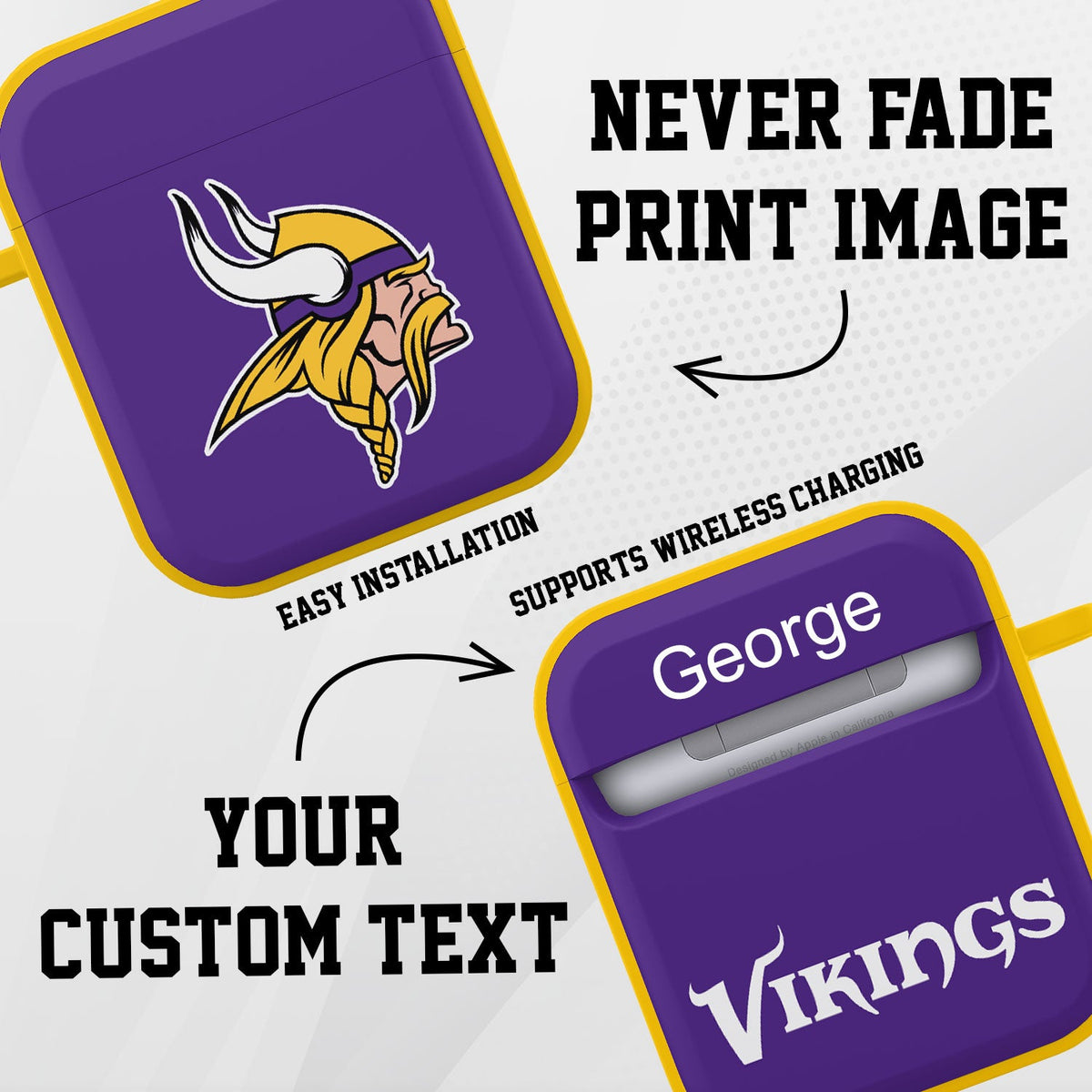 Minnesota Vikings HDX Custom Name Case Cover for Apple AirPods Gen 1 &amp; 2