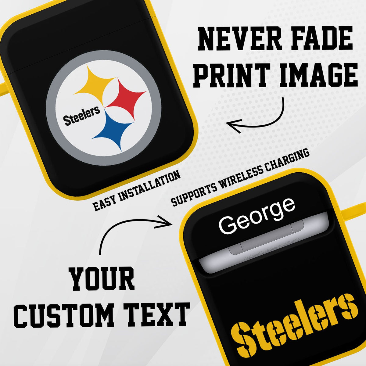 Pittsburgh Steelers HDX Custom Name Case Cover for Apple AirPods Gen 1 &amp; 2