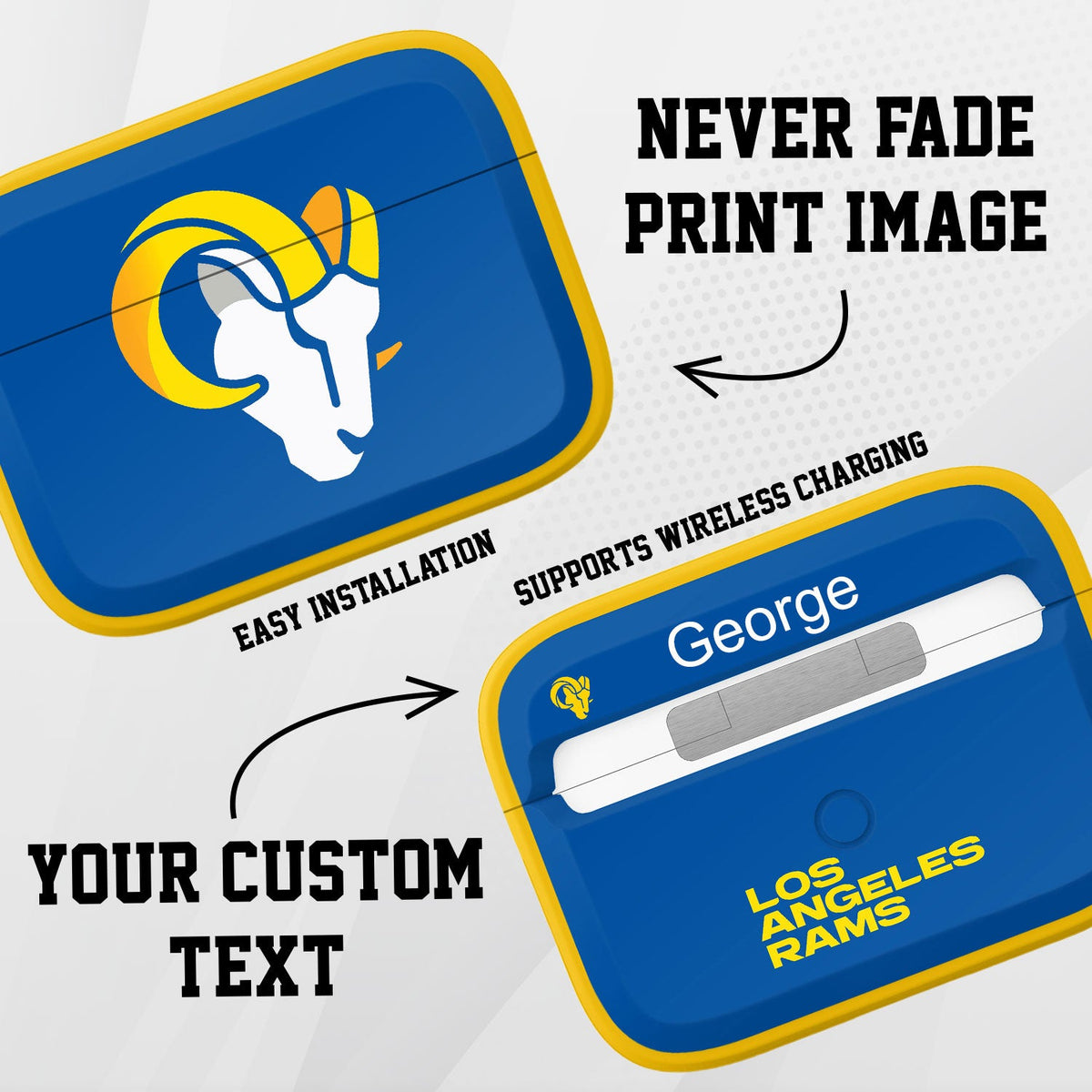 Los Angeles Rams HDX Custom Name Apple AirPods Pro 1 &amp; 2 Case Cover (Classic)